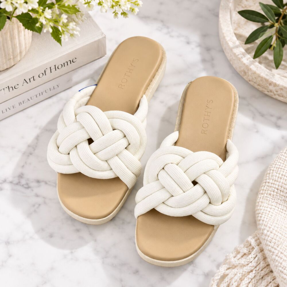 Rothys Summer Sandals Knotted Slides Off White Size 5 Euro Summer Coastal Resort